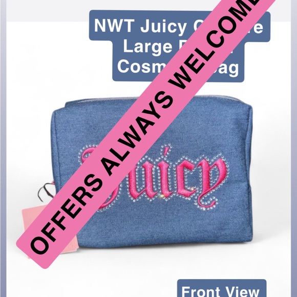 Juicy Couture Blue Denim Cosmetics Bag w/ Bonus Travel Bottle - Picture 10 of 12